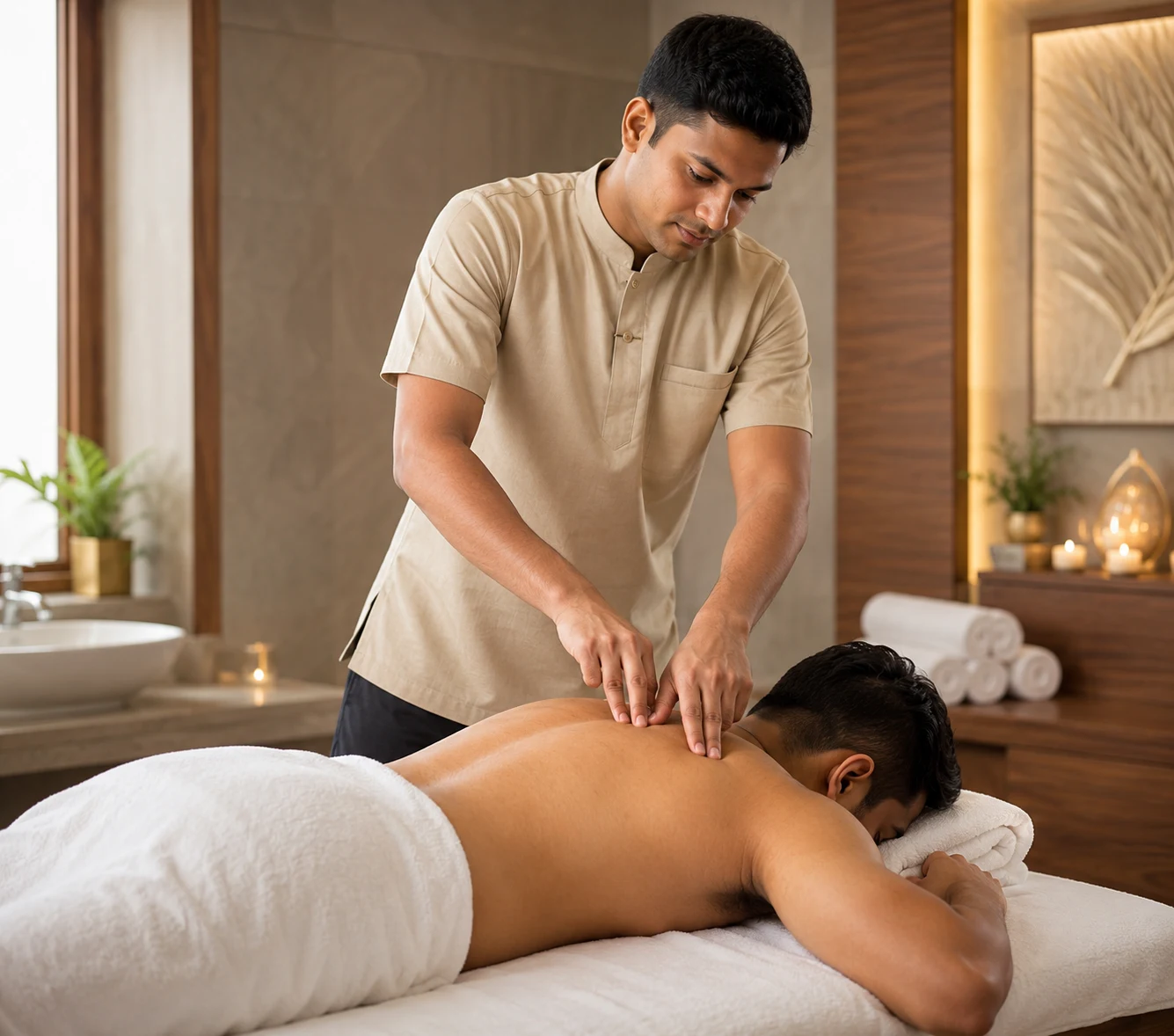 Professional Acupressure Massage therapy by an experienced male therapist at Mykonos Men's Spa